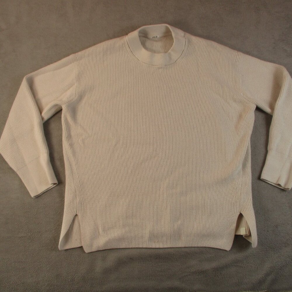 Lululemon Merino Wool Blend Sweater Women 10 Ivory Mock Turtle Neck Ribbed